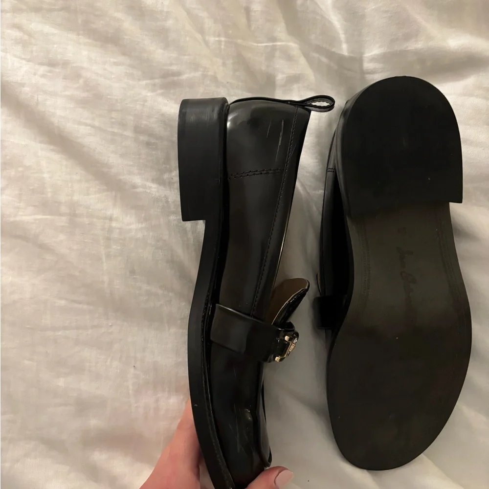 Sam Edelman Christy Loafers- Black Patent Leather with Gold Detail - Picture 4 of 6